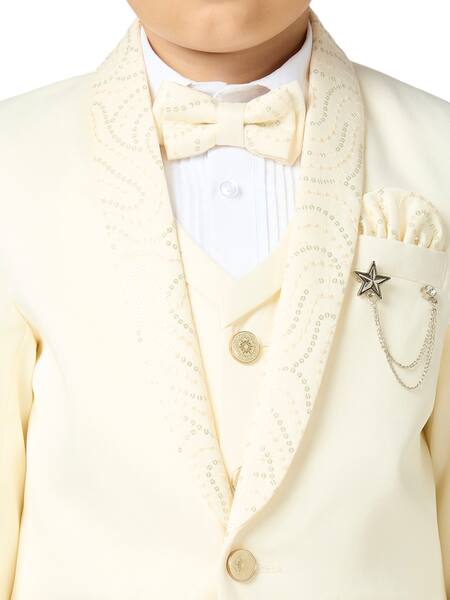 Petite Pomme_Cream Polyester Sequins Embellished Blazer Set _Online_at_Aza_Fashions