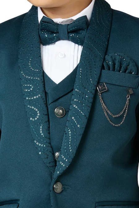 Petite Pomme Blue Polyester, Cotton Sequins Embellished Blazer Trouser Set Online at Aza Fashions Petite Pomme_Blue Polyester, Cotton Sequins Embellished Blazer Trouser Set _Online_at_Aza_Fashions