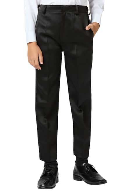 Buy_Petite Pomme_Black Polyester, Jacquard Bloom Woven Blazer Trouser Set _Online_at_Aza_Fashions