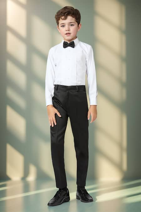 Buy_Petite Pomme_Black Polyester, Jacquard Bloom Woven Blazer Trouser Set 