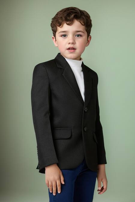 Buy_Petite Pomme_Black Polyester Solid Full Sleeves Blazer _Online_at_Aza_Fashions