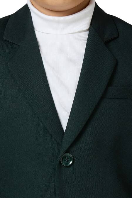 Petite Pomme Green Polyester Bottle Solid Blazer Online at Aza Fashions Petite Pomme_Green Polyester Bottle Solid Blazer _Online_at_Aza_Fashions