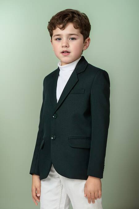 Buy Petite Pomme Green Polyester Bottle Solid Blazer Online at Aza Fashions Buy_Petite Pomme_Green Polyester Bottle Solid Blazer _Online_at_Aza_Fashions