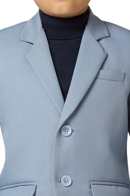 Petite Pomme_Gray Polyester Solid Lapel Collar Blazer _Online_at_Aza_Fashions