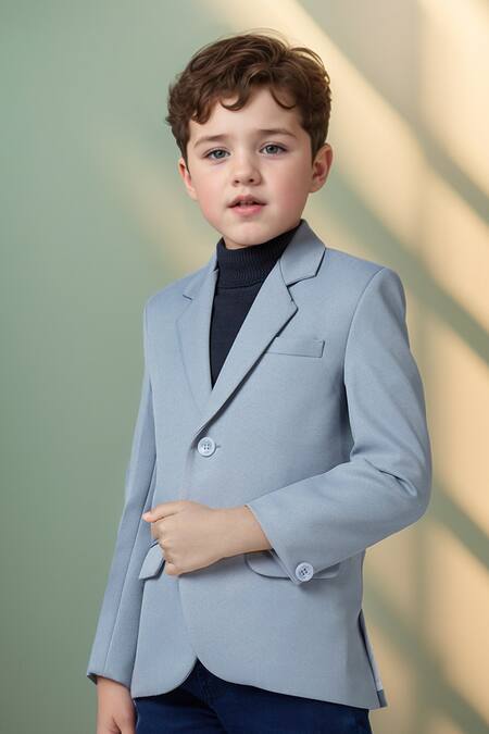 Buy_Petite Pomme_Gray Polyester Solid Lapel Collar Blazer _Online_at_Aza_Fashions