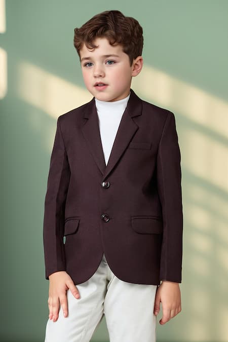 Shop_Petite Pomme_Maroon Polyester Solid Full Sleeves Blazer _at_Aza_Fashions