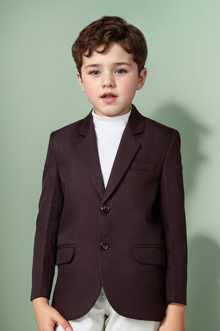 Buy_Petite Pomme_Maroon Polyester Solid Full Sleeves Blazer _Online_at_Aza_Fashions