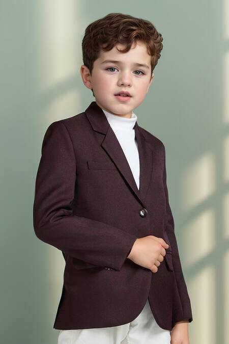Shop_Petite Pomme_Maroon Polyester Solid Full Sleeves Blazer _Online_at_Aza_Fashions