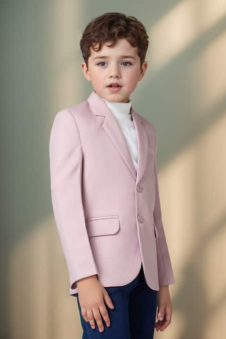 Petite Pomme_Maroon Polyester Solid Pink Full Sleeves Blazer _at_Aza_Fashions