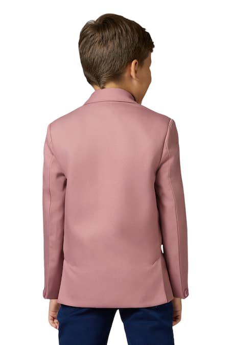 Shop_Petite Pomme_Peach Polyester Piping Solid Blazer With Flap Pockets _at_Aza_Fashions