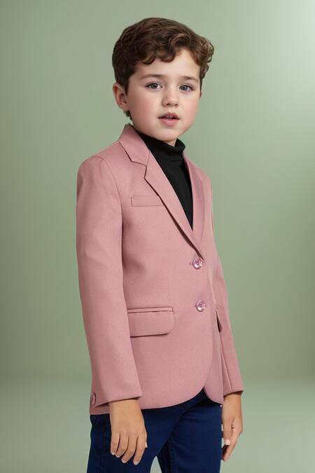 Petite Pomme_Peach Polyester Piping Solid Blazer With Flap Pockets _Online_at_Aza_Fashions