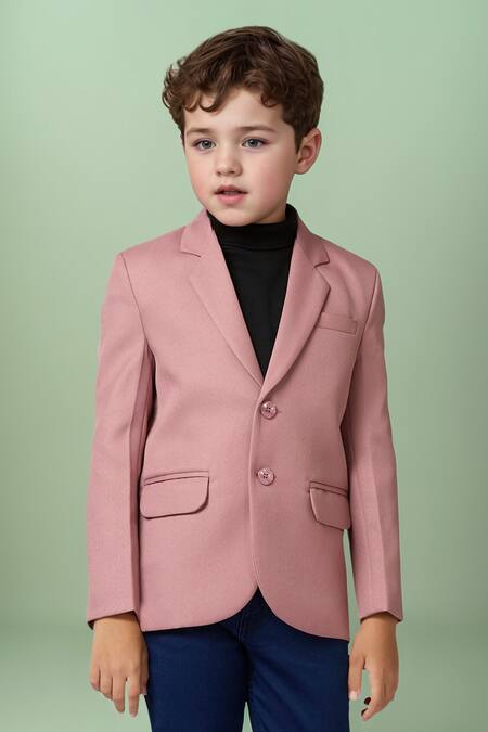 Shop_Petite Pomme_Peach Polyester Piping Solid Blazer With Flap Pockets _Online_at_Aza_Fashions