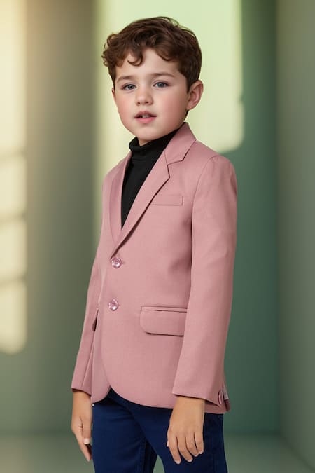 Petite Pomme_Peach Polyester Piping Solid Blazer With Flap Pockets _at_Aza_Fashions