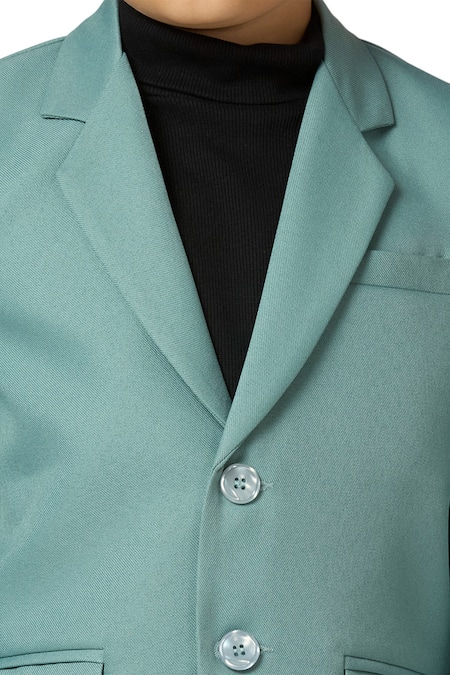 Petite Pomme_Green Polyester Solid Blazer With Welt Pocket Detail _Online_at_Aza_Fashions