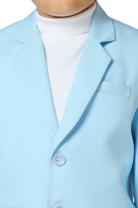 Petite Pomme_Blue Polyester Solid Blazer With Flap Pocket Detail _Online_at_Aza_Fashions