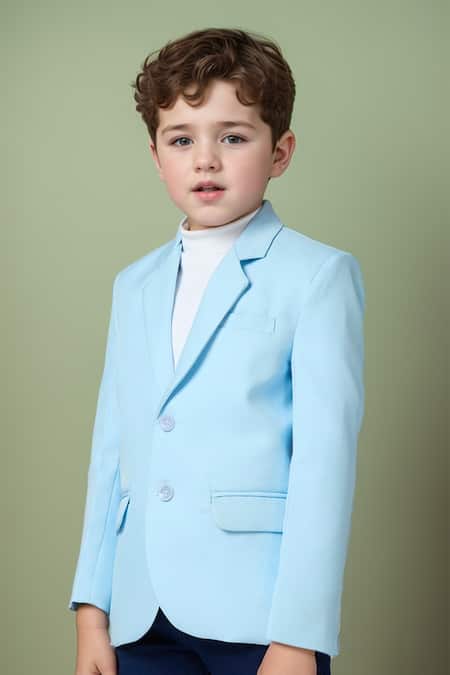 Buy_Petite Pomme_Blue Polyester Solid Blazer With Flap Pocket Detail _Online_at_Aza_Fashions