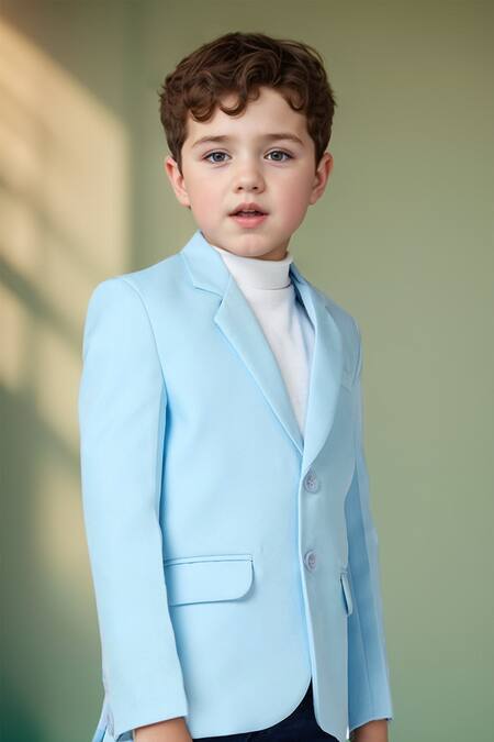 Shop_Petite Pomme_Blue Polyester Solid Blazer With Flap Pocket Detail _Online_at_Aza_Fashions