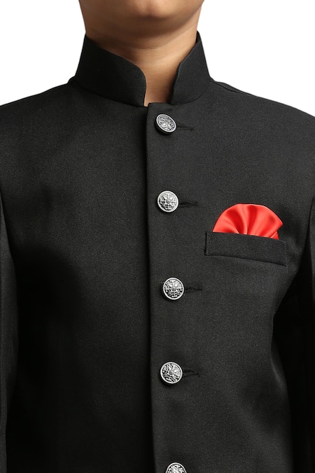 Petite Pomme_Black Polyester Solid Jodhpuri And Trouser Set _Online_at_Aza_Fashions