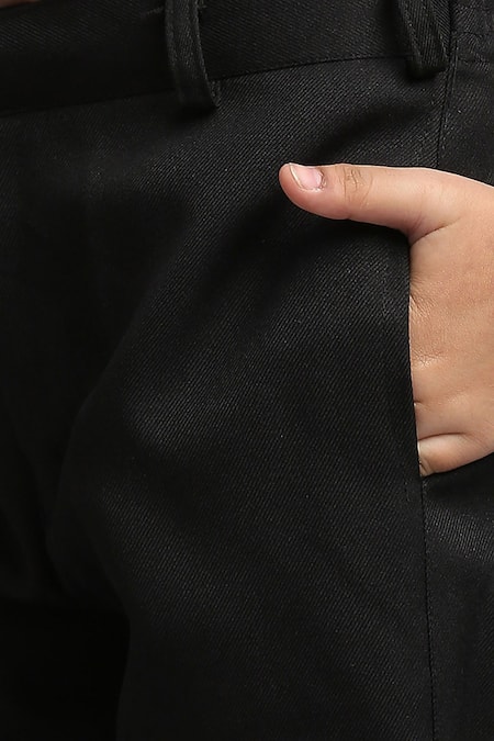 Shop_Petite Pomme_Black Polyester Solid Jodhpuri And Trouser Set _Online_at_Aza_Fashions