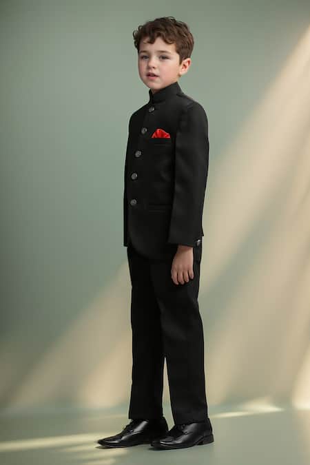 Petite Pomme_Black Polyester Solid Jodhpuri And Trouser Set _at_Aza_Fashions