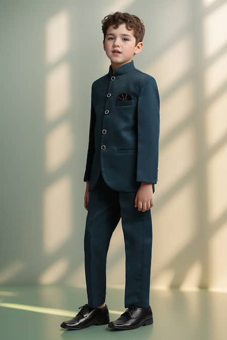 Shop_Petite Pomme_Blue Polyester Teal Jodhpuri Set With Trouser _at_Aza_Fashions