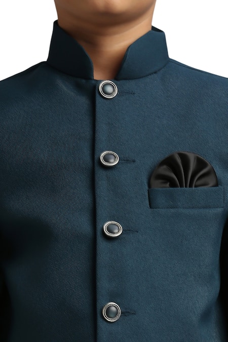 Petite Pomme_Blue Polyester Teal Jodhpuri Set With Trouser _Online_at_Aza_Fashions