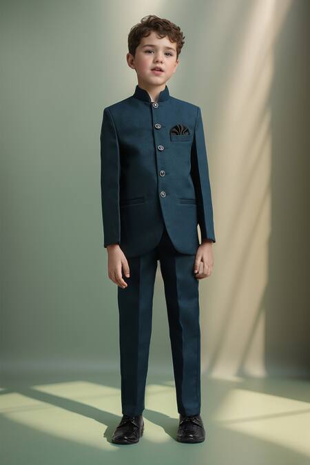 Petite Pomme_Blue Polyester Teal Jodhpuri Set With Trouser _at_Aza_Fashions