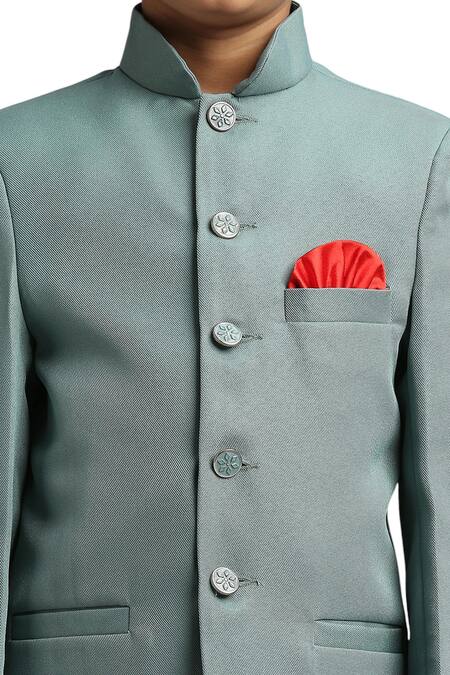 Petite Pomme_Green Polyester Button Down Jodhpuri And Trouser Set _Online_at_Aza_Fashions