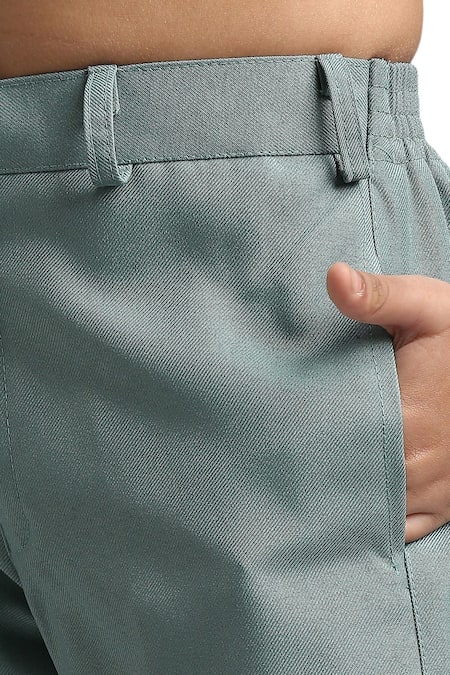 Shop_Petite Pomme_Green Polyester Button Down Jodhpuri And Trouser Set _Online_at_Aza_Fashions