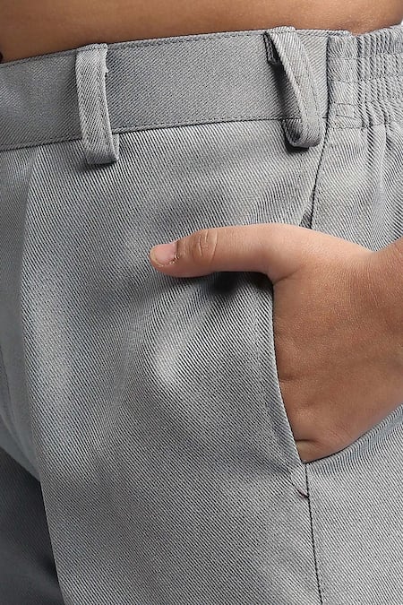 Shop Petite Pomme Gray Polyester Solid Button Down Jodhpuri And Trouser Set Online at Aza Fashions Shop_Petite Pomme_Gray Polyester Solid Button Down Jodhpuri And Trouser Set _Online_at_Aza_Fashions