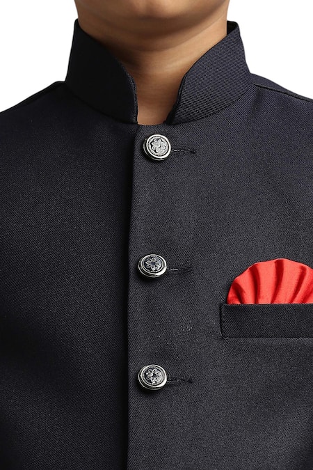 Petite Pomme_Blue Polyester Navy Buttoned Jodhpuri Set _Online_at_Aza_Fashions