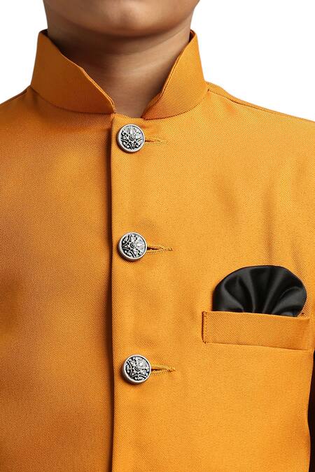 Petite Pomme Yellow Polyester Ochre Jodhpuri Set With Trouser Online at Aza Fashions Petite Pomme_Yellow Polyester Ochre Jodhpuri Set With Trouser_Online_at_Aza_Fashions