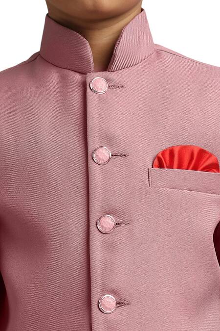 Petite Pomme Pink Polyester Solid Jodhpuri Set With Trouser Online at Aza Fashions Petite Pomme_Pink Polyester Solid Jodhpuri Set With Trouser_Online_at_Aza_Fashions