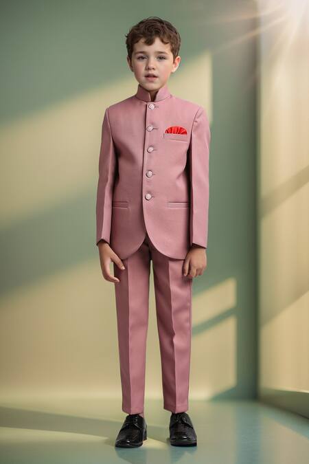 Shop Petite Pomme Pink Polyester Solid Jodhpuri Set With Trouser Online at Aza Fashions Shop_Petite Pomme_Pink Polyester Solid Jodhpuri Set With Trouser_Online_at_Aza_Fashions