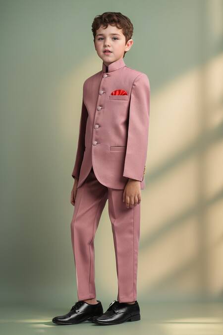 Petite Pomme Pink Polyester Solid Jodhpuri Set With Trouser at Aza Fashions Petite Pomme_Pink Polyester Solid Jodhpuri Set With Trouser_at_Aza_Fashions
