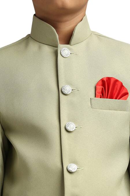 Petite Pomme_Green Polyester Solid Jodhpuri And Pant Set _Online_at_Aza_Fashions