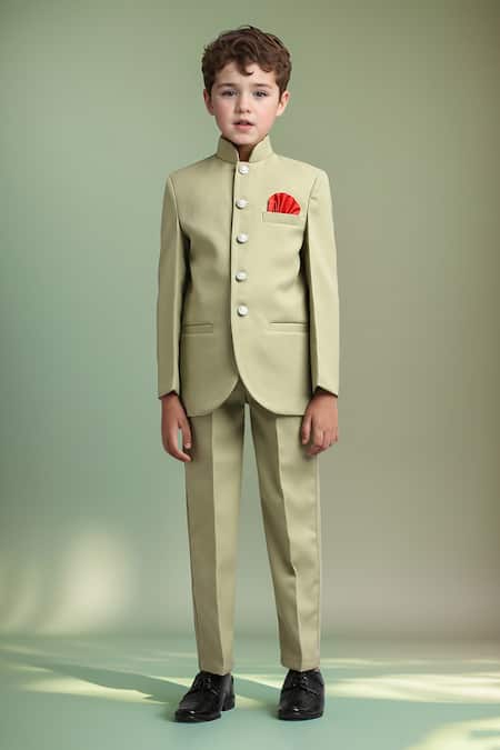 Shop_Petite Pomme_Green Polyester Solid Jodhpuri And Pant Set _Online_at_Aza_Fashions