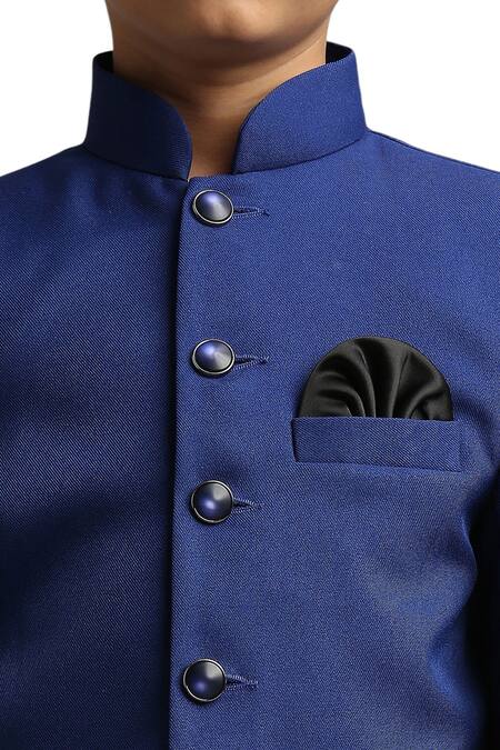 Petite Pomme_Blue Polyester Navy Solid Jodhpuri Set _Online_at_Aza_Fashions