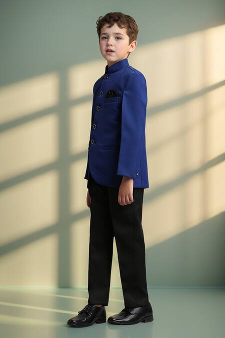 Shop_Petite Pomme_Blue Polyester Navy Solid Jodhpuri Set _Online_at_Aza_Fashions