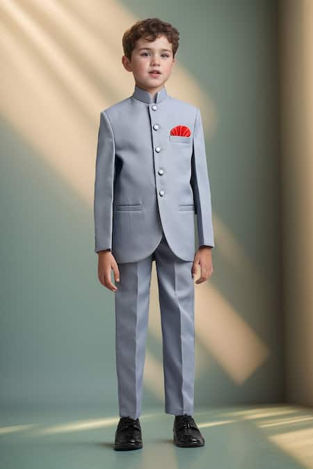 Shop_Petite Pomme_Blue Polyester Sky Solid Jodhpuri And Pant Set _Online_at_Aza_Fashions