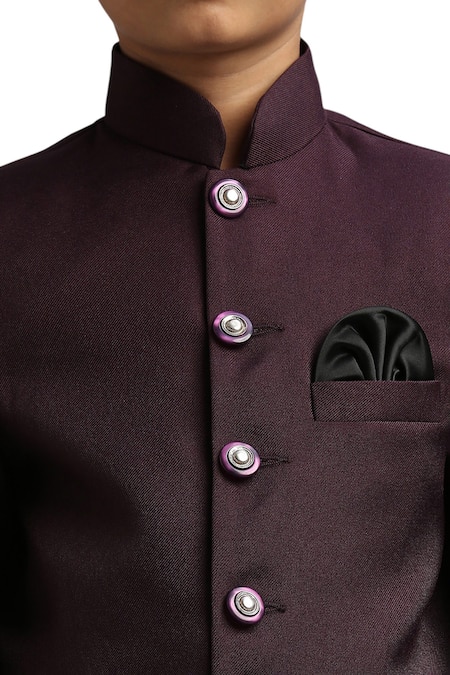 Petite Pomme_Wine Polyester Solid Jodhpuri Set _Online_at_Aza_Fashions