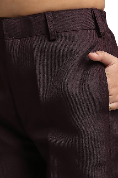 Shop_Petite Pomme_Wine Polyester Solid Jodhpuri Set _Online_at_Aza_Fashions