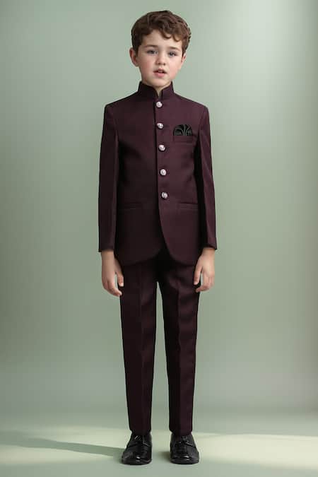 Petite Pomme_Wine Polyester Solid Jodhpuri Set _at_Aza_Fashions