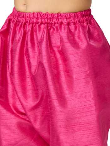 Shop_Petite Pomme_Pink Chanderi, Linen Beads, Zari Butta Beaded Placket Kurta Set _Online_at_Aza_Fashions