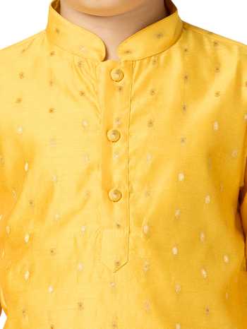 Petite Pomme Yellow Chanderi Zari Butta Kurta Set Online at Aza Fashions Petite Pomme_Yellow Chanderi Zari Butta Kurta Set _Online_at_Aza_Fashions