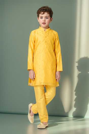 Petite Pomme Yellow Chanderi Zari Butta Kurta Set at Aza Fashions Petite Pomme_Yellow Chanderi Zari Butta Kurta Set _at_Aza_Fashions