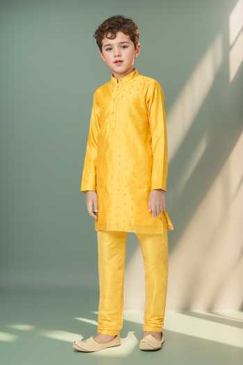 Buy Petite Pomme Yellow Chanderi Zari Butta Kurta Set Buy_Petite Pomme_Yellow Chanderi Zari Butta Kurta Set