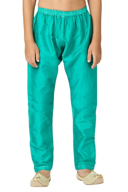 Buy_Petite Pomme_Green Chanderi, Crepe Zari Pintuck Butta Kurta Set _Online_at_Aza_Fashions