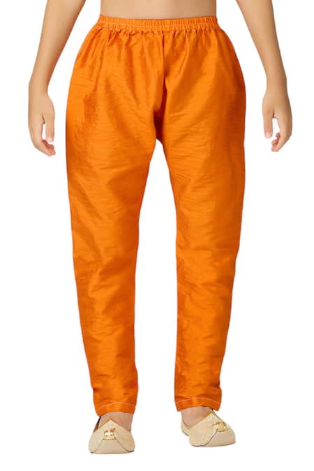 Buy_Petite Pomme_Orange Chanderi, Crepe Zari Pintuck Butta Kurta Set _Online_at_Aza_Fashions