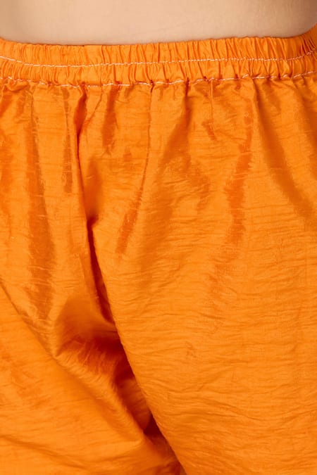 Shop_Petite Pomme_Orange Chanderi, Crepe Zari Pintuck Butta Kurta Set _Online_at_Aza_Fashions